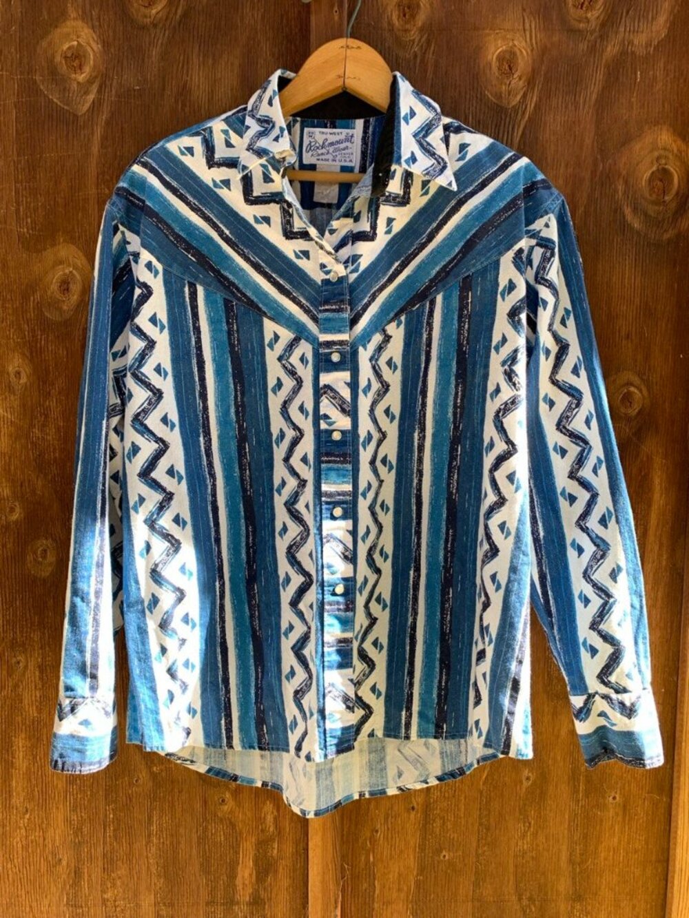 Vtg Rockmount Ranchwear western blue stripe mens snap shirt